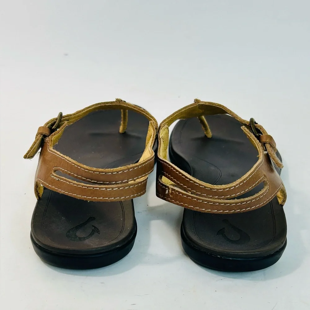 OluKai 'Eheu Thong Sandal in Kona Coffee Brown Leather size 6 - Picture 6 of 9